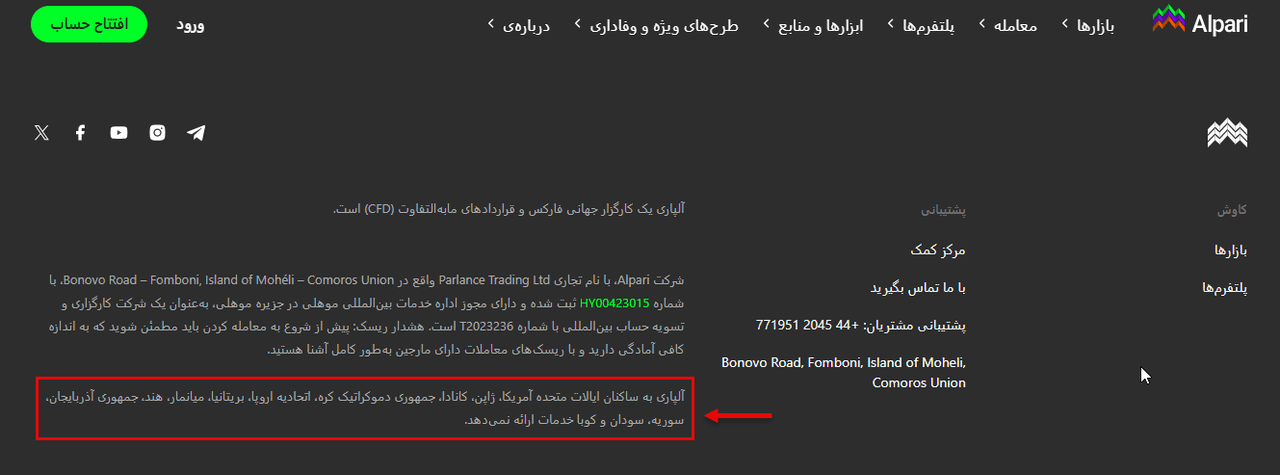 کشورهای ممنوعه بروکر آلپاری
