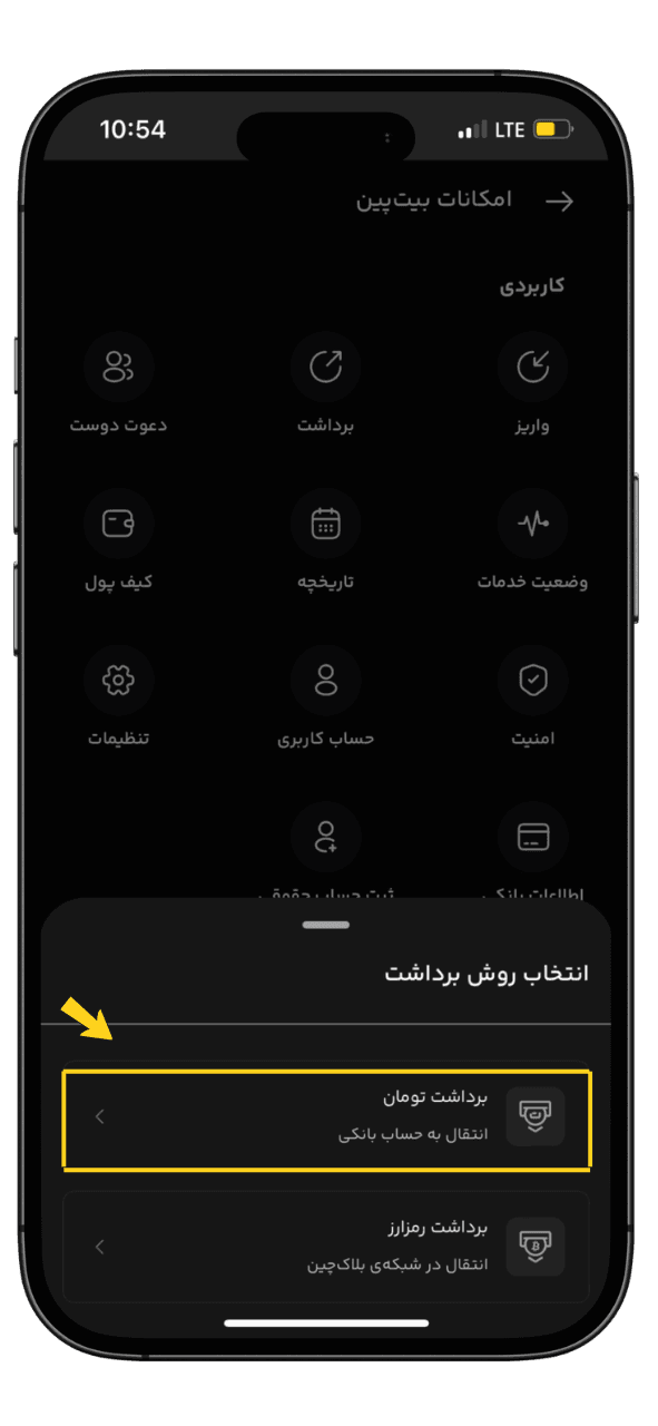 انتخاب واریز تومان